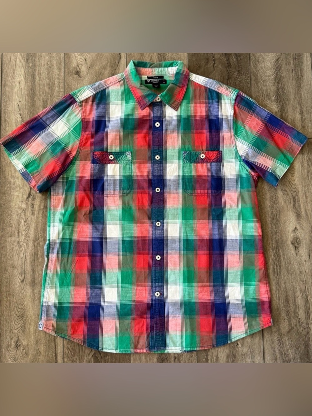 Mens XL Cremieux Classics Slim Fit Shirt Short Sleeve Button Down Plaid Multi